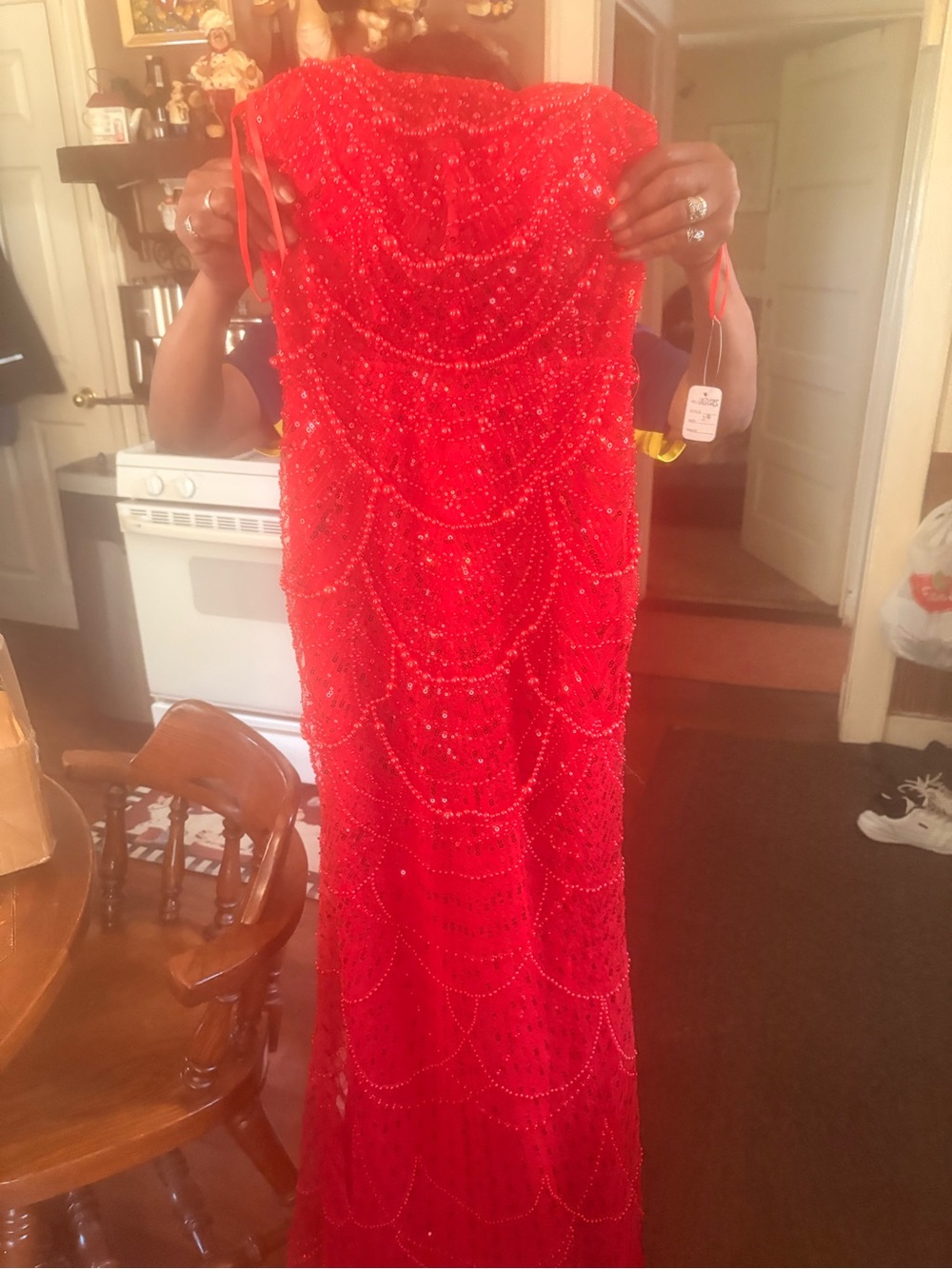 Strapless Red Beaded Prom Dress
